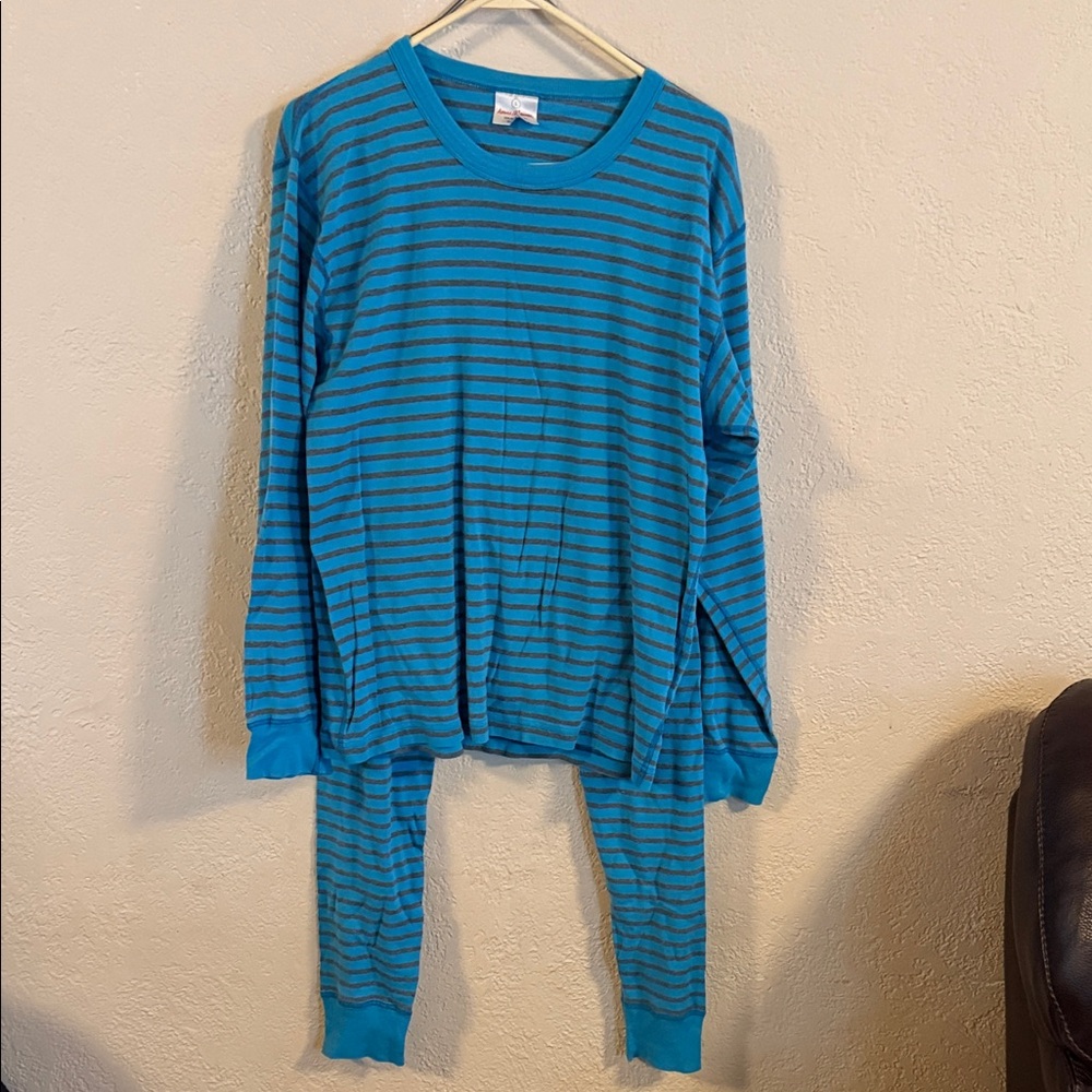 Hanna Andersson Teal and Gray Striped Pajama Set - Picture 4 of 8